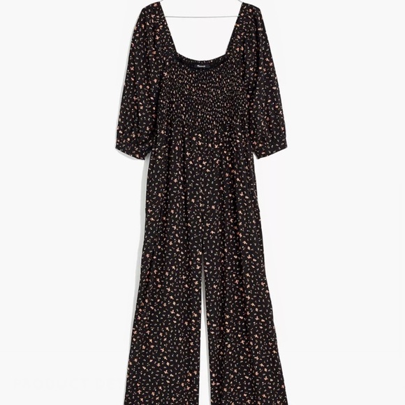 Madewell Lucie Elbow-sleeve Smocked Wide-leg Jumpsuit in Stem Scatter - Picture 5 of 8